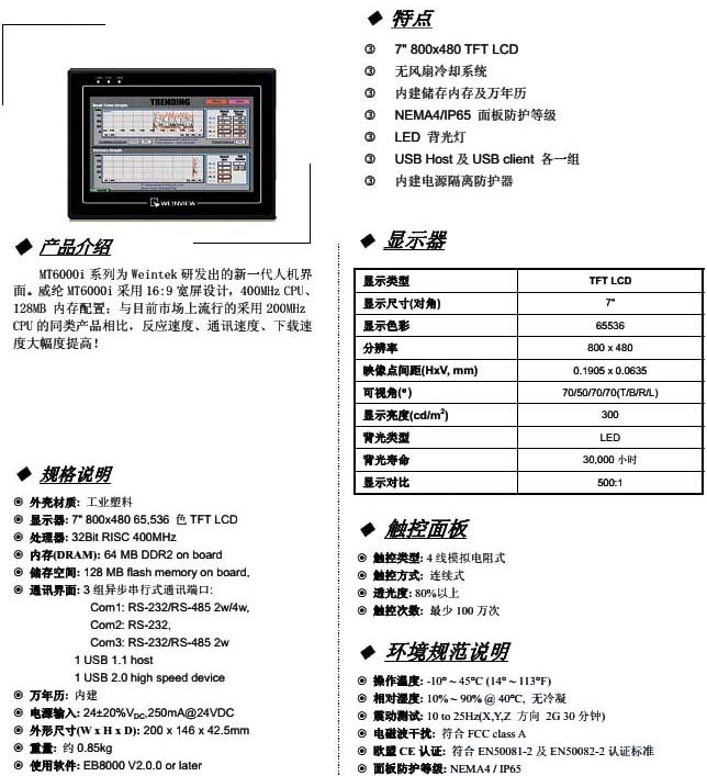 威綸通觸摸屏TK6100IV5規(guī)格說明